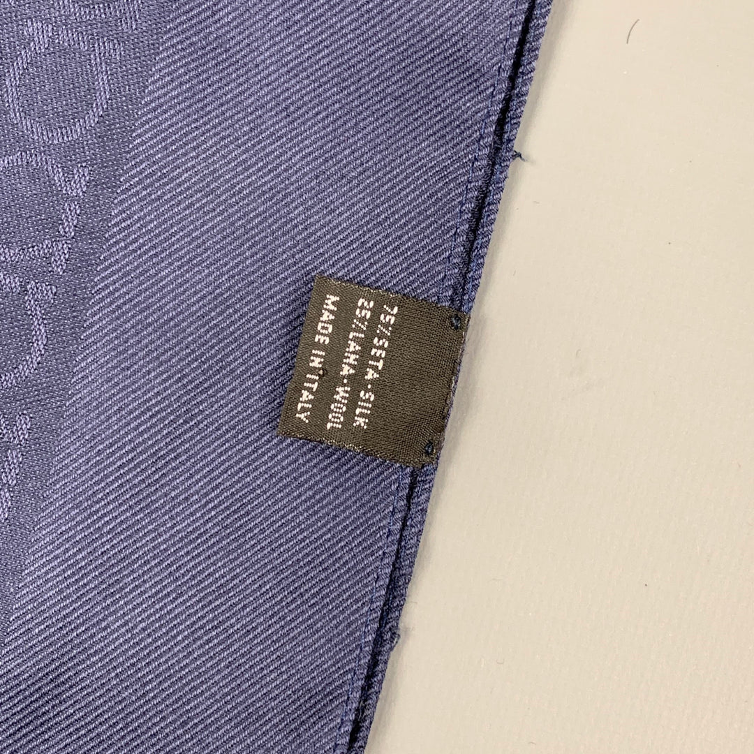 SALVATORE FERRAGAMO Navy Logo Silk Wool Jacquard Scarf