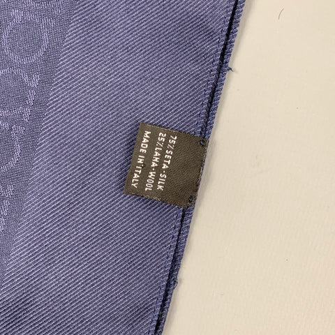 SALVATORE FERRAGAMO Navy Logo Silk Wool Jacquard Scarf