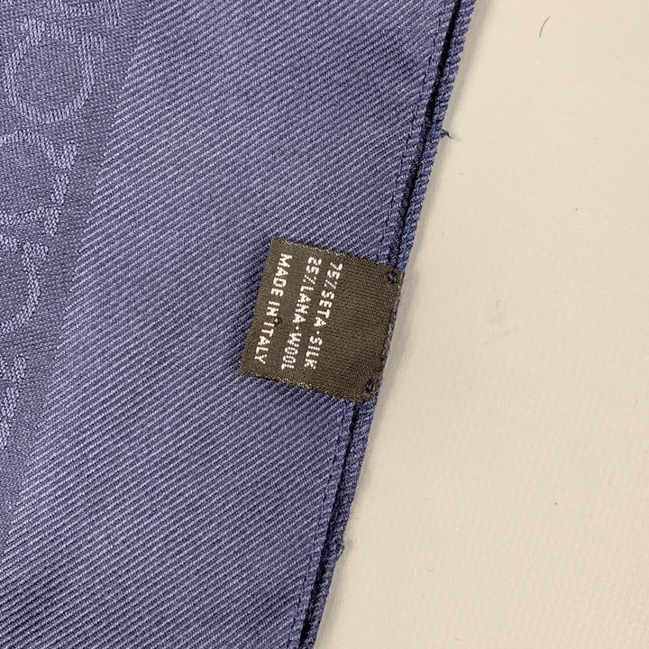 SALVATORE FERRAGAMO Navy Logo Silk Wool Jacquard Scarf