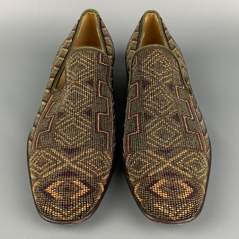 DONALD J PLINER Size 9.5 Brown & Gold Beaded Leather Slip On Loafers