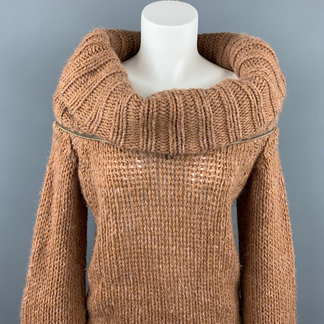 A.F. VANDERVORST Size S Camel Mohair Blend Cowl Neck Sweater