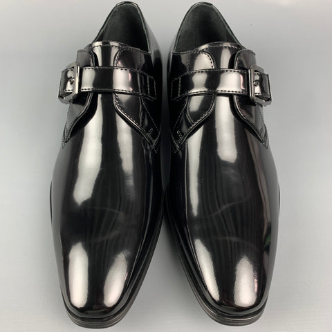 VERSACE COLLECTION Size 7 Black Patent Leather Monk Strap Loafers