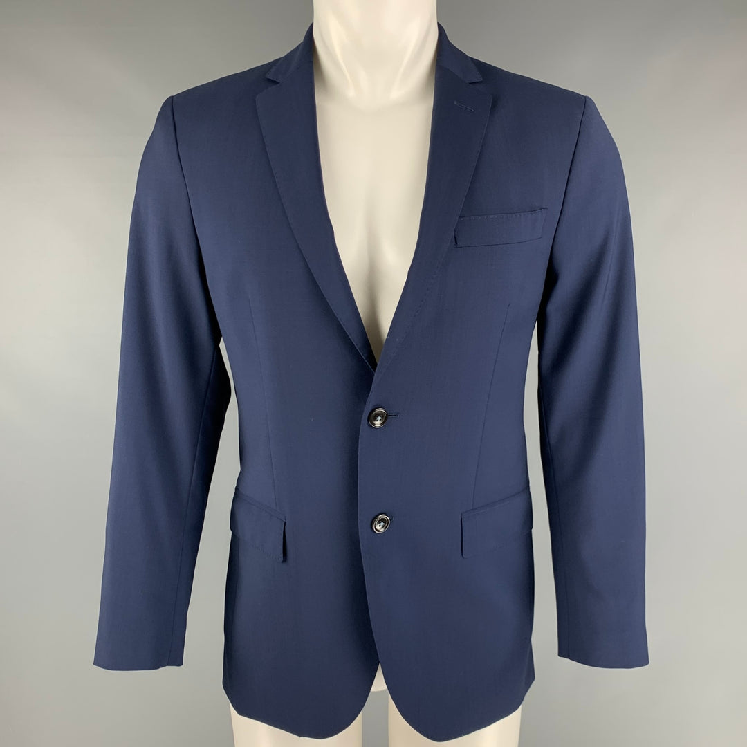 CAROLINA HERRERA Size 38 Navy Virgin Wool Single Breasted Sport Coat