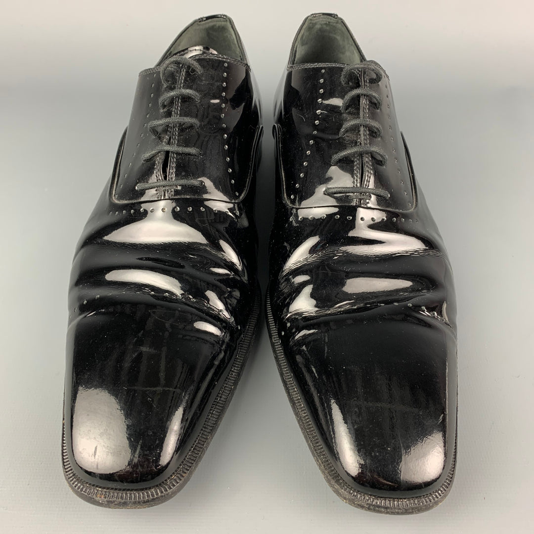 BALLY Size 11.5 Black Perforated Patent Leather Lace Up Shoes
