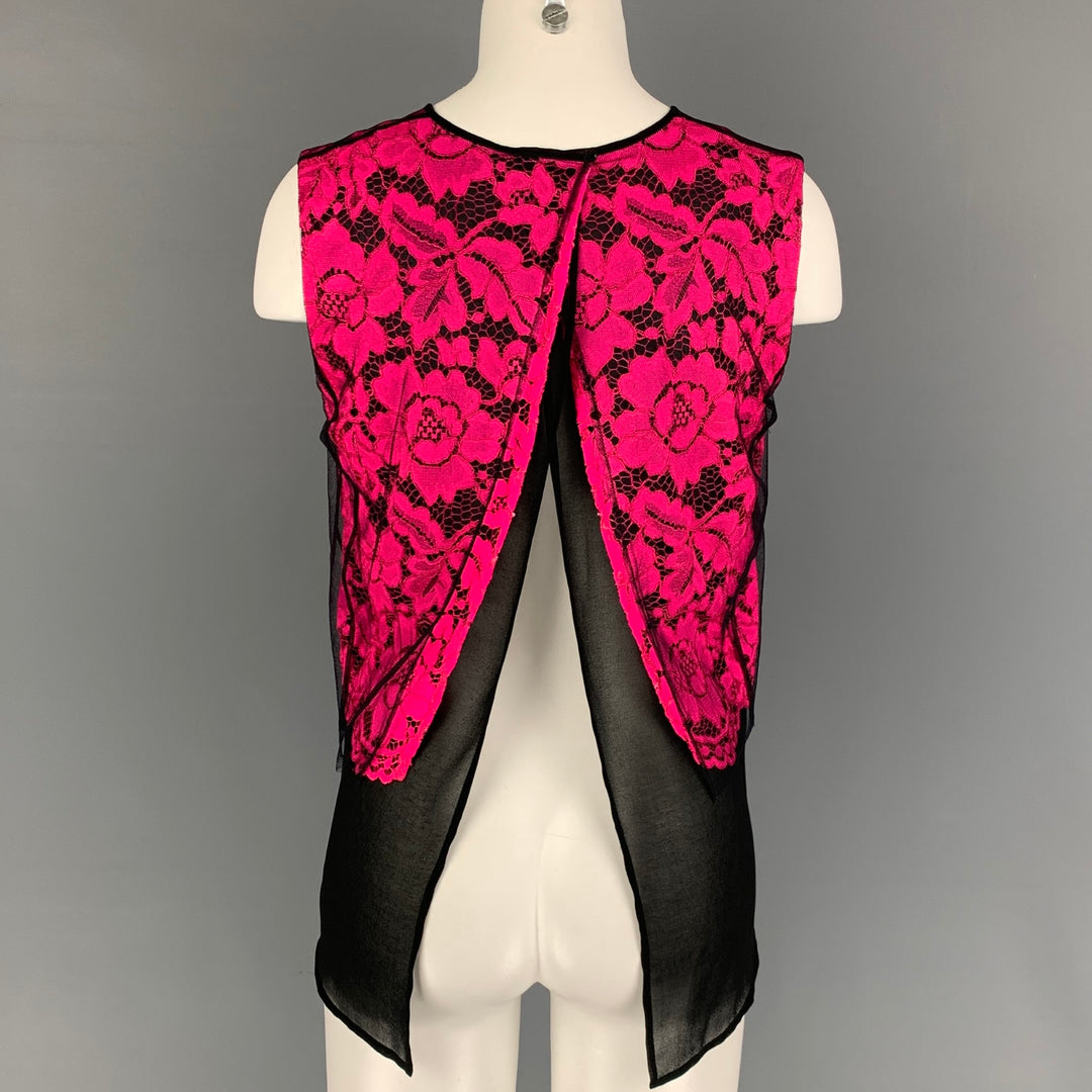 SANDRO Size M Black Pink Polyamide Mixed Fabrics Sleeveless Dress Top