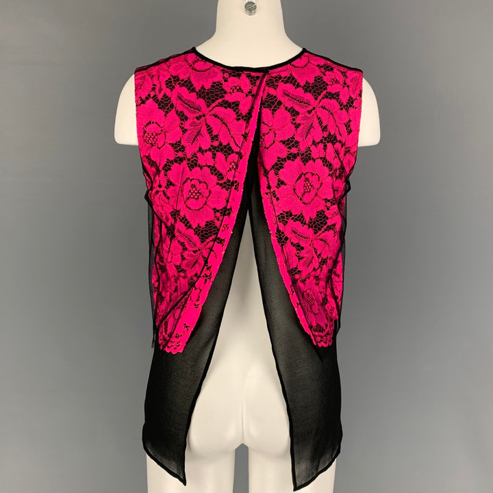 SANDRO Size M Black Pink Polyamide Mixed Fabrics Sleeveless Dress Top