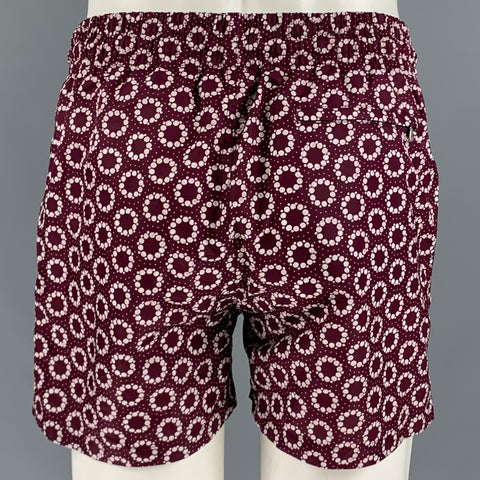 APNEE Size S Burgundy White Circles Elastic Waistband Swim Trunks