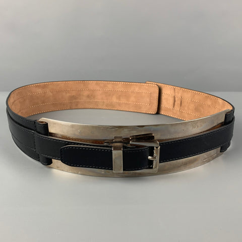 MICHAEL KORS Size S Black Silver Metal Leather Belt