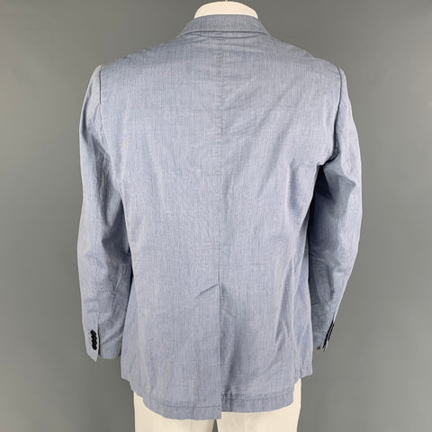 DRIES VAN NOTEN Size 46 Blue Pinstripe Cotton Double Breasted Sport Coat
