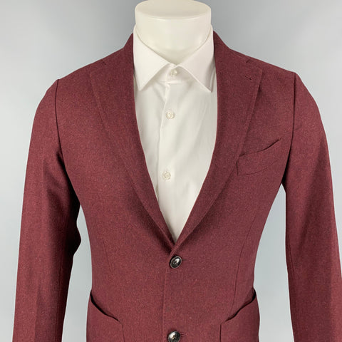 LARDINI Size 36 Burgundy Melange Wool Single Breasted Sport Coat