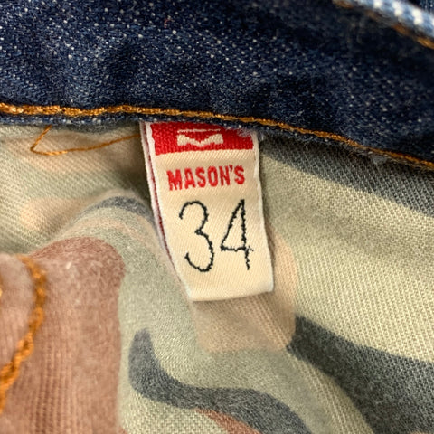 MASON'S Vaqueros con ribete de cuero de mezclilla azul talla 34