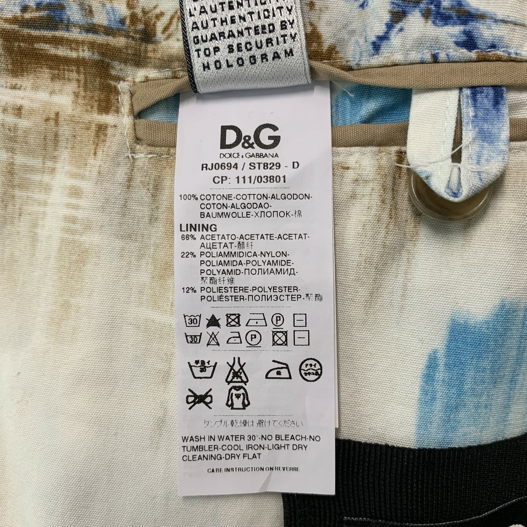 D&G by DOLCE & GABBANA Size 42 Print White Cotton Notch Lapel Sport Coat