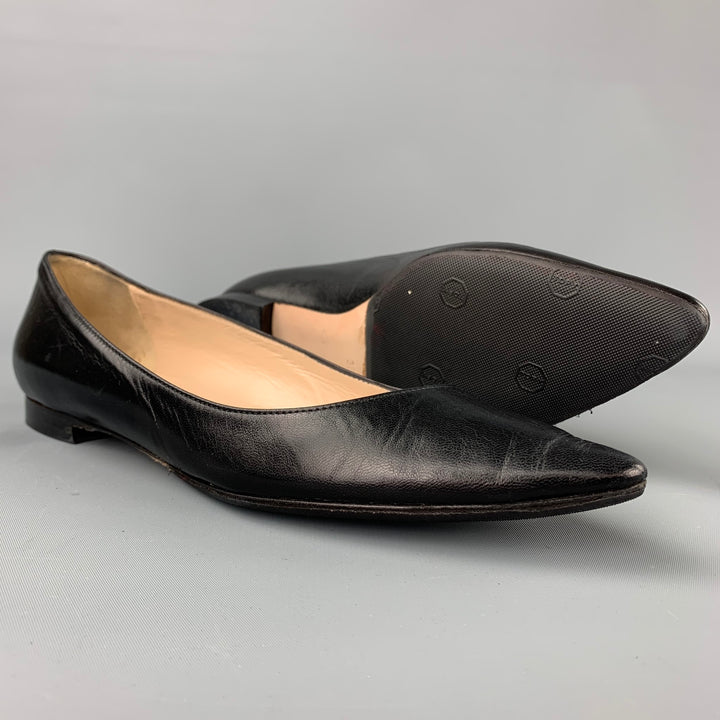 MANOLO BLAHNIK Size 8 Black Leather Flats