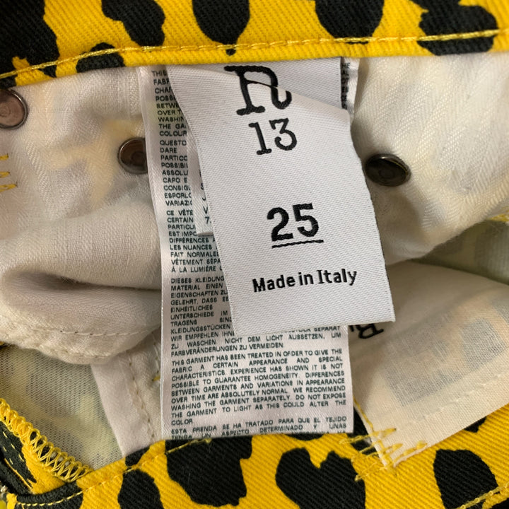 R13 Talla XS Traje de solapa de muesca de algodón con estampado animal amarillo negro