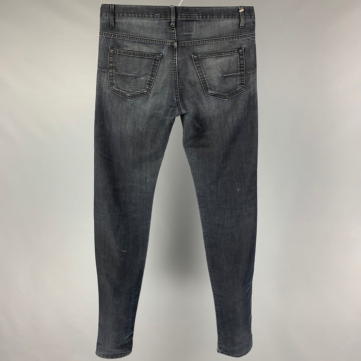 DIOR HOMME Size 32 Black Distressed Denim Button Fly Jeans