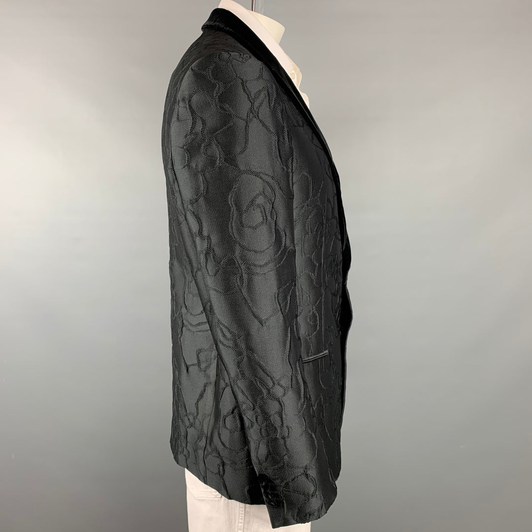 GIORGIO ARMANI Exclusive Edition Size 44 Regular Black Jacquard Polyester / Silk Sport Coat