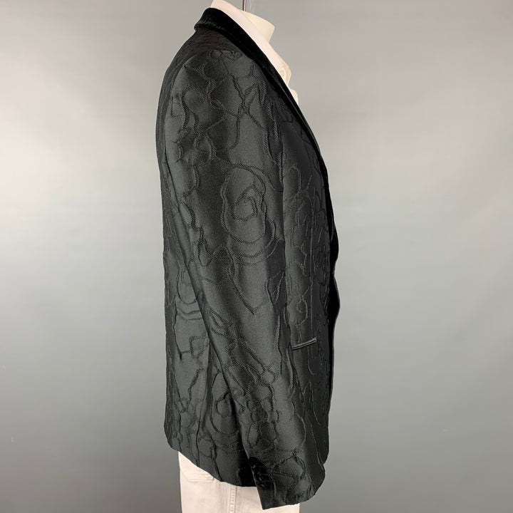 GIORGIO ARMANI Édition Exclusive Taille 44 Manteau de sport en polyester / soie jacquard noir régulier