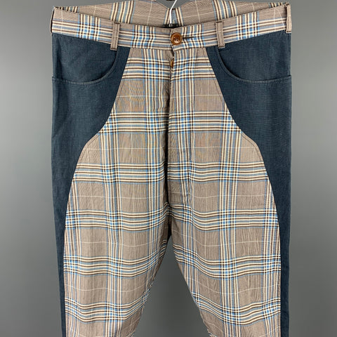 VIVIENNE WESTWOOD Size 30 Blue & Gray Plaid Cotton Blend Drop-Crotch Casual Pants
