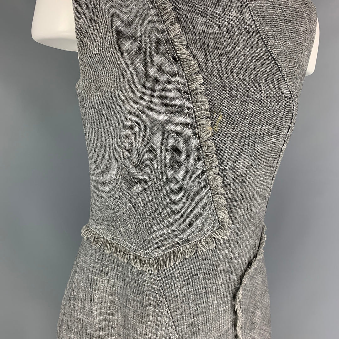 CAROLINA HERRERA Size 8 Grey White Virgin Wool Blend Sleeveless Dress