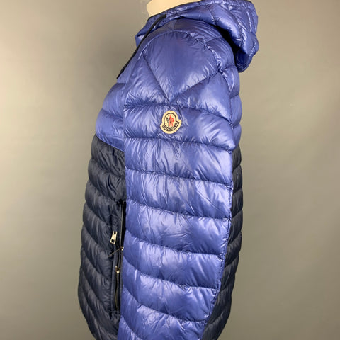 MONCLER Size XL Blue & Navy Quilted Polyamide Zip Up Jacket