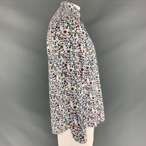 PAUL SMITH Size L White Multicolour Floral Long Sleeve Shirt