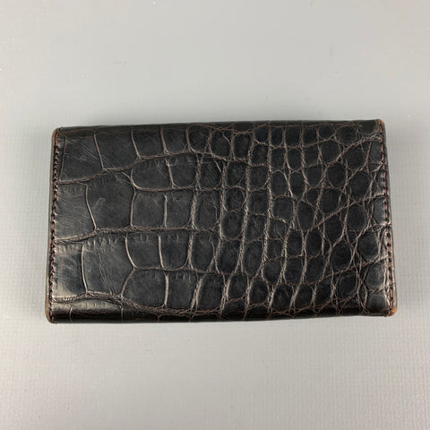 Porte-clés en cuir d'alligator marron foncé ASPREY vintage