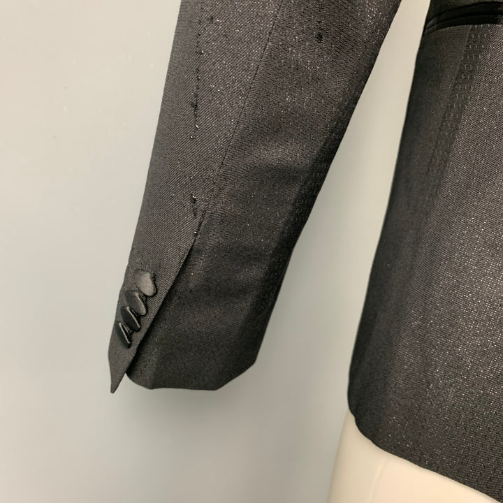 PAUL SMITH Soho Size 38 Regular Black & Silver Wool Blend Single Button Tuxedo