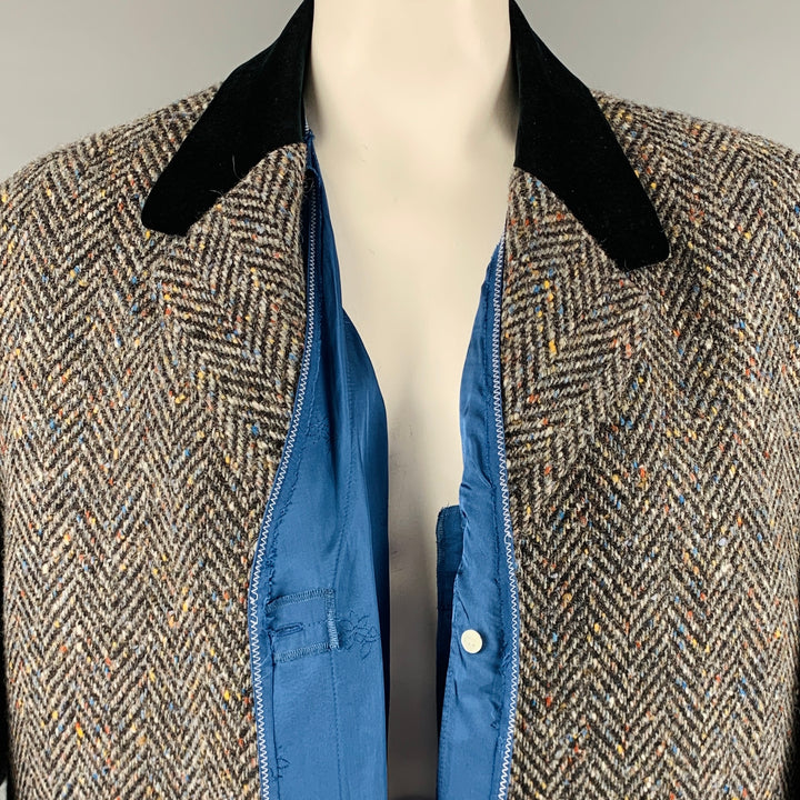 MARNI Chest Size 42 Size 42 Grey Multi-Color Herringbone Wool Notch Lapel Coat