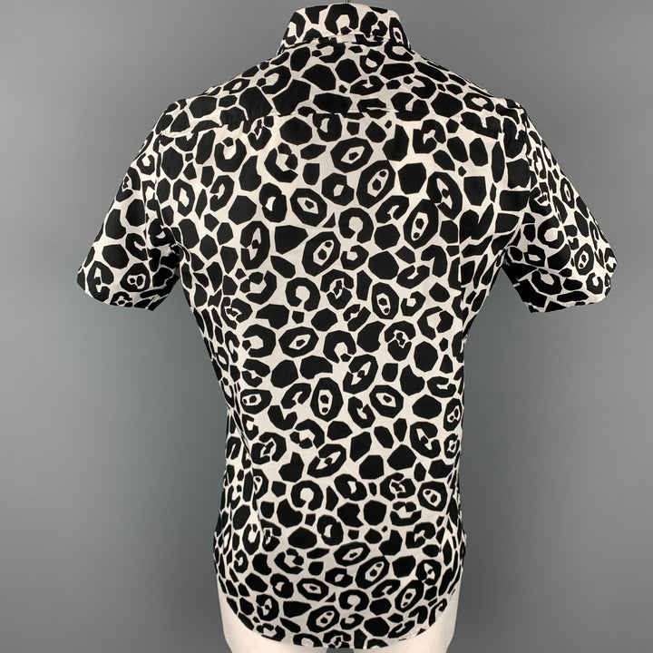 BURBERRY PRORSUM Size XL Black & White Giraffe Print Cotton Button Up Short Sleeve Shirt