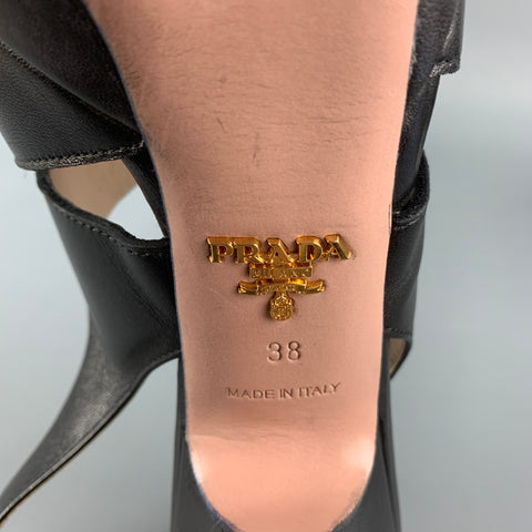 PRADA Size 8 Black Leather Platform Sandals