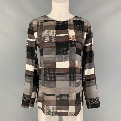 MARNI Size 2 Grey & Black Viscose Color Block Long Sleeve Blouse