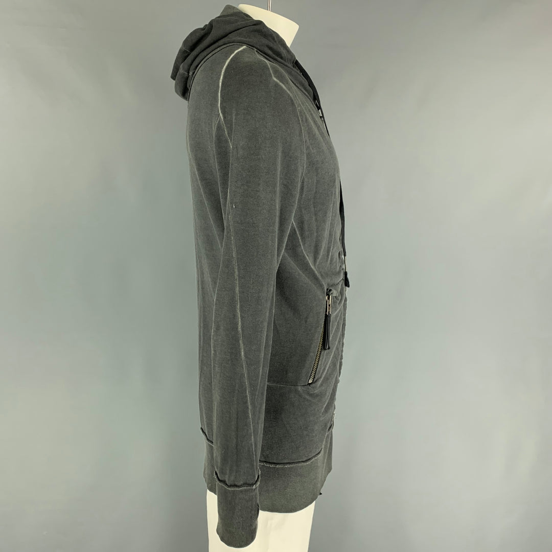 MANUEL MARTE Size L Grey Distressed Cotton Hoodie Sweatshirt