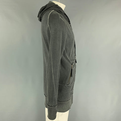 MANUEL MARTE Size L Grey Distressed Cotton Hoodie Sweatshirt