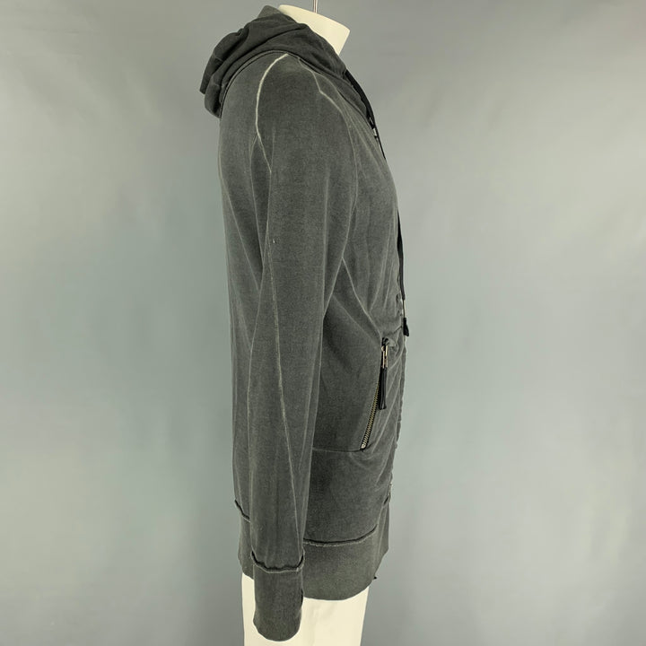 MANUEL MARTE Size L Grey Distressed Cotton Hoodie Sweatshirt