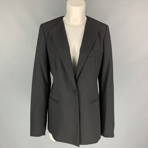 MAX MARA Size 12 Black Virgin Wool Slit Pockets Jacket