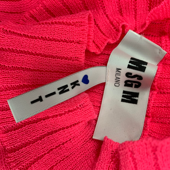 MSGM Size L Pink Polyester Ribbed Mock Neck Pullover