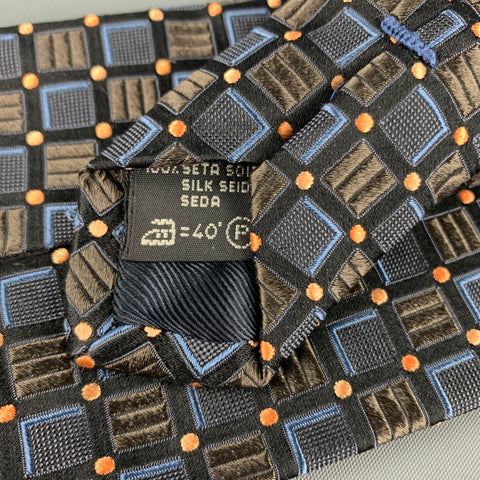 ERMENEGILDO ZEGNA Black & Navy Geometric Silk Tie
