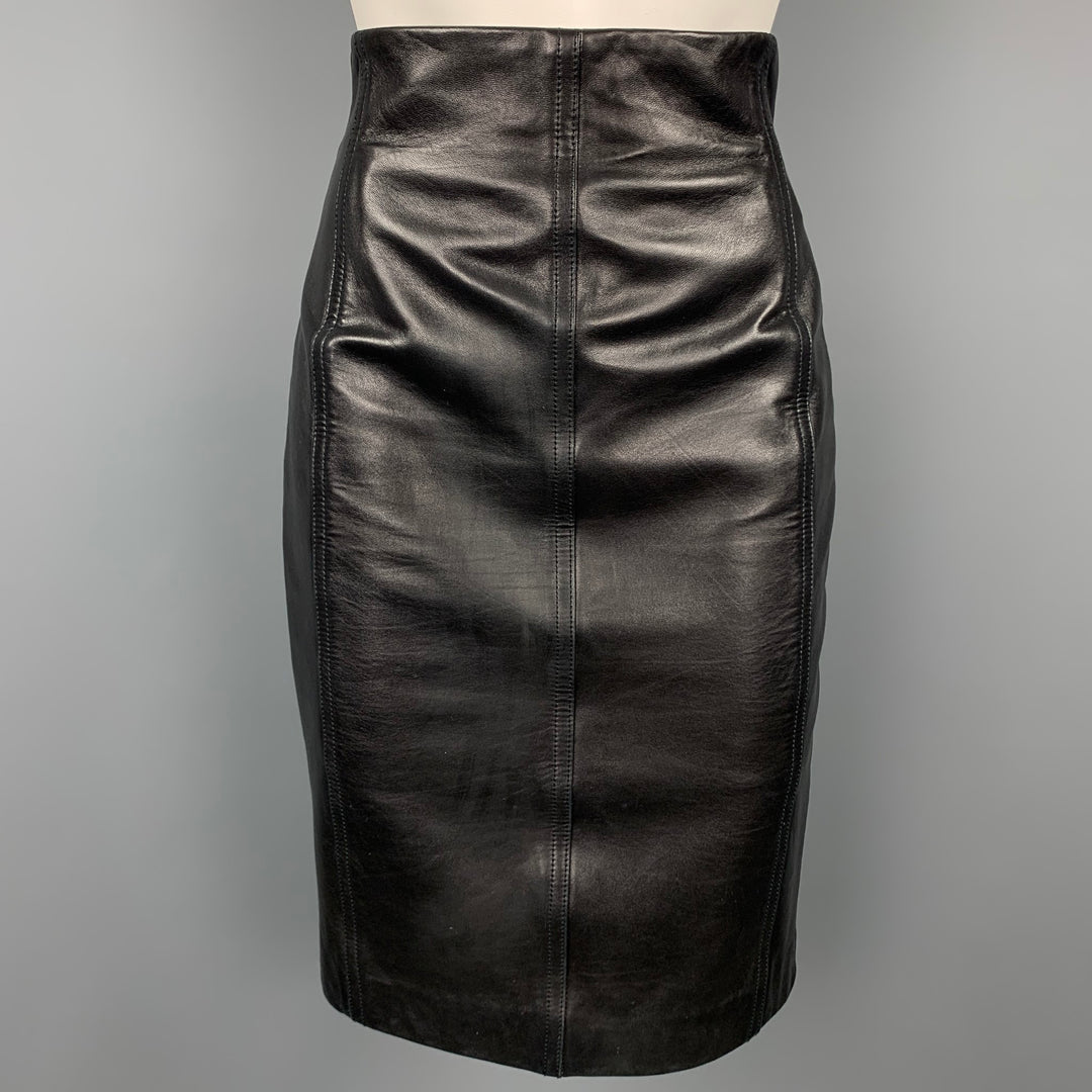 ESCADA Size 4 Black Leather Pencil Skirt