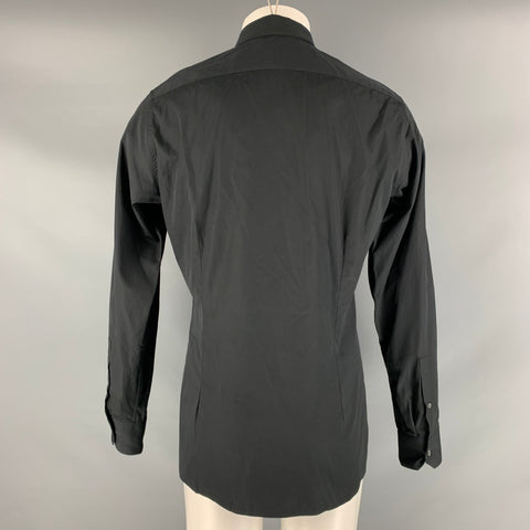 LANVIN Size M Black Solid Cotton Hidden Placket Long Sleeve Shirt