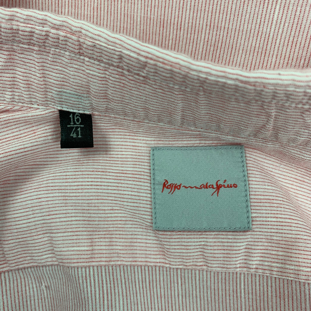 ROSSO MALASPINO Size L Red White Stripe Cotton Linen Long Sleeve Shirt