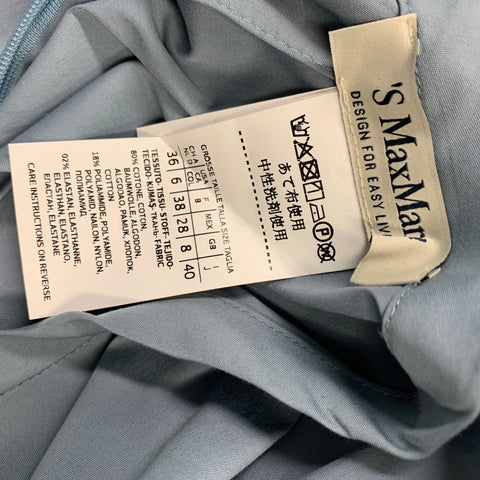 MAX MARA Talla 6 Vestido plisado de mezcla de algodón azul claro