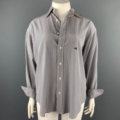 RALPH LAUREN Size 12 Light Blue Stripe Silk Oversized Blouse