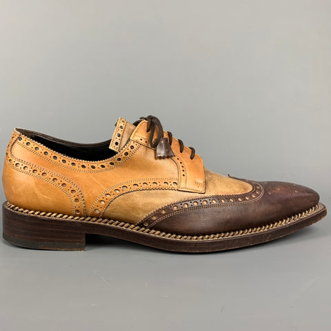 CALZOLERIA HARRIS Size 11 Tan & Brown Perforated Leather Wingtip Lace Up Shoes