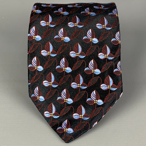 ERMENEGILDO ZEGNA Black Red Blue Floral Silk Neck Tie