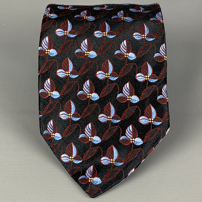 ERMENEGILDO ZEGNA Black Red Blue Floral Silk Neck Tie