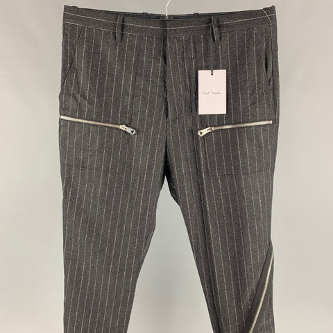 PAUL SMITH Pantalon habillé zippé en laine à rayures charbon de bois taille 32