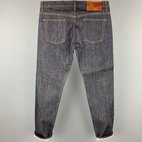 NAKED AND FAMOUS Size 34 Indigo Contrast Stitch Selvedge Denim Jeans
