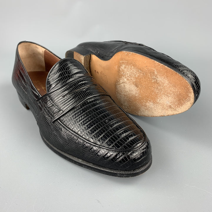 R. MARTEGANI Size 8 Black Textured Leather Penny Loafers