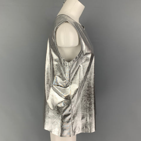 EMPORIO ARMANI Size 10 Silver Lyocell Blend Metallic Crew-Neck Casual Top