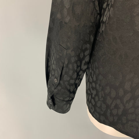 GUCCI Taille S Chemise boutonnée à imprimé animal en soie noire